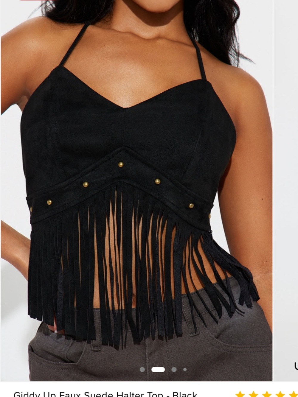 Faux Suede Halter Top - Black